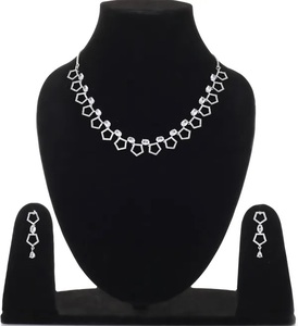 Indian Premium Quality White Sparkling <b>Silver</b> Radiance American Zirconia Diamond <b>Silver</b> <b>Plated</b> Elegant Fashion Jewelry Sets - Product Image 5