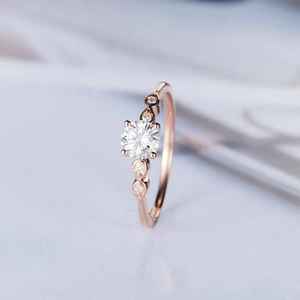 SHIVPATH Bague de fiançailles solitaire coupe élégante 14k or rose massif Marquise Accents pavé réglage Moissanite pour les fêtes de mariage - Product Image 2