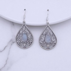 Conjunto de bisel natural, piedra lunar y cuarzo rosa, forma de pera, pendiente de aro caliente popular en pendiente de plata de ley para mujer y Niña - Product Image 3