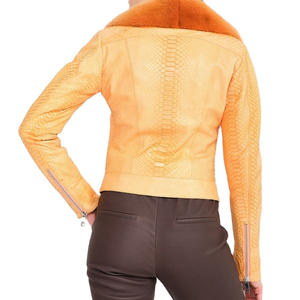 แจ็กเก็ตหนังแกะแฟชั่นสำหรับผู้หญิงหนังแกะระดับพรีเมียมดีไซน์คลาสสิกระดับไฮเอนด์พร้อมปกคอตั้งและเข้ารูปเข้ารูป - Product Image 3