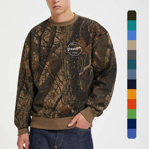 เสื้อสเวตเชิ้ตผู้ชายพิมพ์ลายดิจิทัลแบบกำหนดเอง ผ้าฝ้าย 100% ทรงหลวม สีสันหรูหรา ดีไซน์บล็อกสี ไหล่ตก ลายพราง - Product Image 1