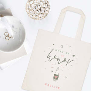 Personalized Name Open-Closure Cotton Canvas Tote Bag for Champagne Celebration-Maid of Honor Wedding - Product Image 3