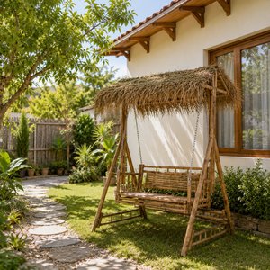 Silla Columpio de Bambú para Jardín con Techo, Muebles de Exterior de Bambú Sostenible para Resort, Cafetería, Hotel, Venta al por Mayor - Product Image 1