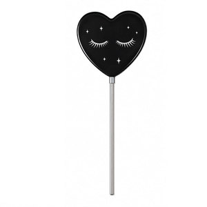 Heart Shape Handheld Makeup <b>Mirror</b> Dual Sided Black Frame With Stars And Lashes Design Chrome Handle - Product Image 3