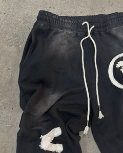 Nouvel ensemble sweat-shirt et pantalon de survêtement personnalisé délavé à l'acide, coupe large évasée, patchwork, effet vieilli, pour l'hiver, 100% coton - Product Image 2