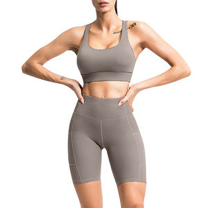 2022 Wholesale High Quality Impact Customized <b>Women</b> Activity Gym Wear Seta Sports Bra and Shorts Stretchy Short Yoga set high - Product Image 3