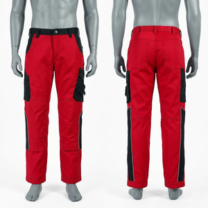 Mens 320 GSM Cotton Polyester Red Black Panel <b>Work</b> <b>Pants</b> <b>Cargo</b> Utility Trousers Embroidery Print Logo Custom <b>Work</b> <b>Pant</b> - Product Image 1