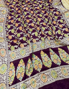 ผ้าม่านทอมือ ผ้าชีฟองสวยงาม ผ้าส่าหรีบานาราสี ผ้าพาวเวอร์ลูม ลายปักแบบดั้งเดิม ป้องกันแสงแดด แห้งเร็ว เสื้อแบบยังไม่เย็บ - Product Image 6