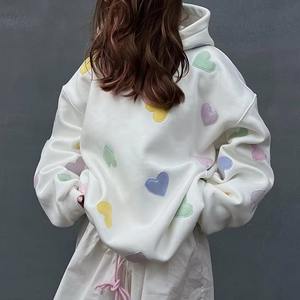 Sweat à capuche surdimensionné personnalisé de luxe pour femmes polaire en coton biologique blanc de haute qualité avec broderie patch style baggy - Product Image 4