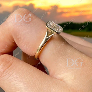 Anillo de Compromiso y Boda para Mujer, Hecho a Mano, Oro Amarillo de 14K, Corte Asscher, Zirconia de 3CT, Solitario con Engaste de Puntas, Personalizable, Regalo para Fiesta - Product Image 4