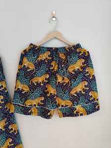 Ensemble de pyjama pour femme en coton 100% fait main, imprimé léopard bleu marine, robe de nuit, cadeau - Product Image 2