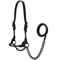 Joxar Noir Minuit Premium Plat Fancy Stitch Nylon Bovins Spectacle Halter avec Chaîne Assortie Modèle de Plomb JI-1372 PK