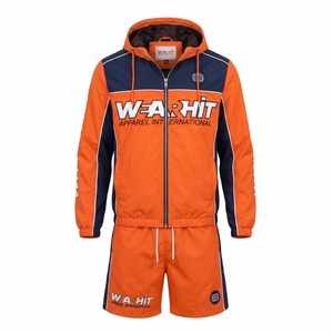 <b>Men's</b> <b>Shorts</b> Set Two Piece Hooded Zip up Color Block Nylon Racing Jacket <b>Shorts</b> Orange <b>Navy</b> Breathable Windproof Custom Logo OEM - Product Image 1