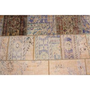 Turkish Vintage Rug, Accent 3x5.4 ft (90x165 cm) Rug, <b>Brown</b> Check <b>Wool</b> Rug - Product Image 4