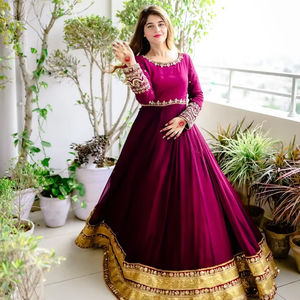 Solid <b>Purple</b> Flair Maxi Indian & Pakistani Clothing with Elegant Lace Embellishment - Product Image 1