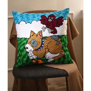 2022 lujo Crewel bordado pájaro perro funda de almohada personalizada Color brillante hecho a mano Boho Animal funda de cojín venta al por mayor decoración del hogar - Product Image 5