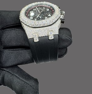 Montre automatique analogique Miyota avec mouvement automatique, bracelet en caoutchouc, boîtier en acier inoxydable, cadran noir saphir, cristal saphir, moissanite taille charme d'affaires, qualité D/VVS - Product Image 2