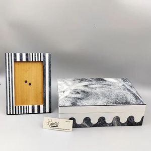 Boîte décorative Chevron en résine marron beige moderne Vente à chaud Cadeaux et artisanat Boîtes en bois Panneaux muraux fabriqués en Inde - Product Image 5