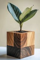 Pot de fleurs en bois naturel fait main pour l'affichage de plantes d'intérieur, décoration de jardin extérieur avec un élégant aspect artisanal en bois pour la maison