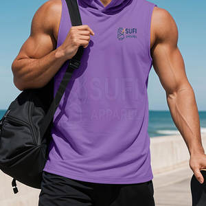 Hot Sale New Arrival <b>Men's</b> Solid <b>Pullover</b> <b>Sleeveless</b> Hoodie Autumn Breathable Polyester/Cotton Quick Dry Regular Fit - Product Image 3