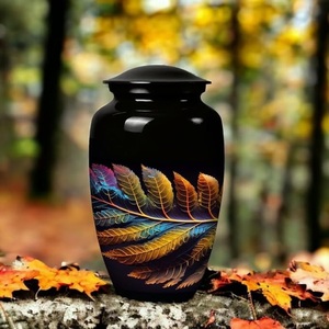 Top Vente Noir Coloré Feuille Émaillé Alliage Métal Urne Mémorial Cendres Conteneur pour Adultes Crémation Urnes Mémorial Cendres Pots - Product Image 4