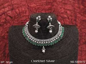 Bijoux polonais en argent oxydé Belle Designer Fancy Style Party Wear Bijoux indiens oxydés Collier court Ensembles de bijoux - Product Image 5