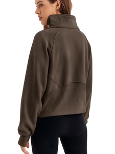 Vêtements en gros de sweats à capuche à demi-fermeture éclair pour femmes de meilleure qualité pour des vêtements d'hiver décontractés avec logo personnalisé disponible en couleur unie - Product Image 2