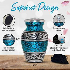 โกศขนาดเล็กของที่ระลึกสีน้ําเงินสําหรับเถ้ามนุษย์ - โกศเผาศพ ชุด 4 ชิ้นพร้อมกล่องและถุง - โกศสีน้ําเงินสําหรับเถ้าผู้ใหญ่ชายและหญิง - Product Image 5