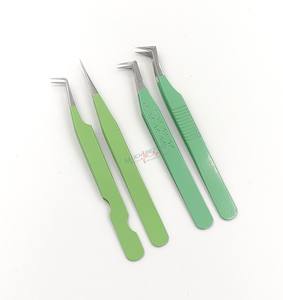 Ensemble de pinces à cils à pointe en fibre verte de haute qualité en acier inoxydable 90 degrés droite et séparation pince à épiler pour extension de cils - Product Image 4