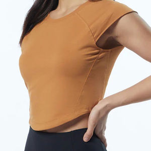 Camiseta ajustada con cuello redondo para mujer, prenda de vestir, de algodón 95%, con mangas ajustadas de licra, cuello redondo en forma de raglán, con dobladillo redondo, 5% - Product Image 5