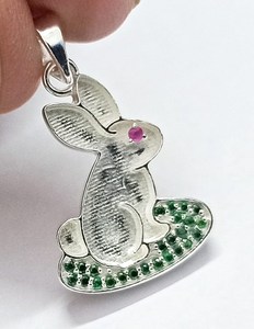 Handmade Fine Jewelry-Solid 925 Sterling Silver Rabbit Design Pendant 14K Gold Plating 17x22mm-<b>Ashes</b> Resin Breastmilk Keepsake - Product Image 1