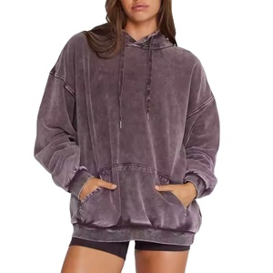 Vente en gros bonne qualité coupe confortable femmes manches longues lavage à l'acide à capuche nouvelle taille adulte à la mode - Product Image 1