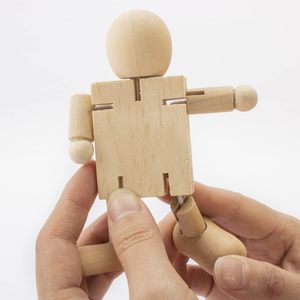 4 Pack Unfinished Wooden Robot Figures Adjustable Nature Bodies Joint Painting Craft Art Home <b>D</b>écor Gift Animal <b>Model</b> Decoration - Product Image 3