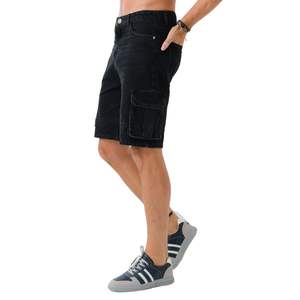 Coton de qualité supérieure noir Cargo luxe hommes coupe droite décontracté élégant Durable été confortable Denim Shorts - Product Image 3