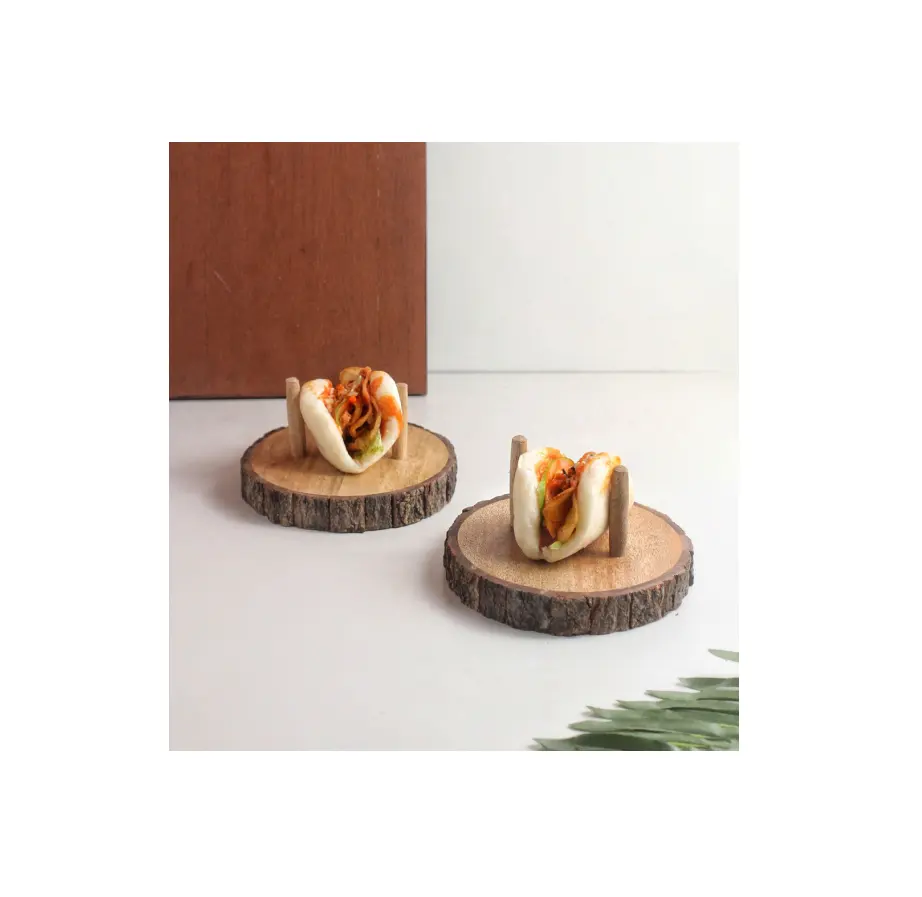 Tacos Rack Burritos Stand Food party Ware Uso de boda Tortillas forma redonda y pieza de diseño de madera de mango
