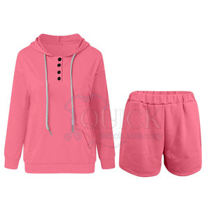 Regular ligero 100% algodón tejido sólido mujeres con capucha hasta la rodilla sudaderas con capucha conjunto corto cómodo transpirable ropa Casual - Product Image 1