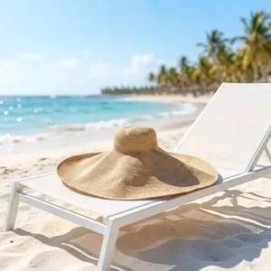 Sombrero de Paja de Ala Ancha Tejido a Mano, Gorra de Rafia sin Acabado para Viajes al Aire Libre - Product Image 3