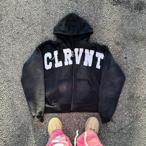 Sudaderas con capucha unisex desgastadas con logotipo bordado con apliques personalizados, jersey de gran tamaño, ropa de calle desteñida al sol, Sudadera con capucha lavada con ácido - Product Image 3