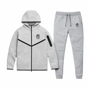 Conjunto Deportivo para Hombre, Chaqueta con Capucha y Cremallera Completa, Pantalones Deportivos, Estilo Windrunner, Felpa Técnica, Color Gris Jaspeado, para Entrenamiento Atlético - Product Image 1