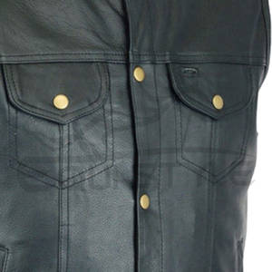 Gilet en cuir pour hommes couleur noire poches col Mandarin taille XL chaud hiver gilet en cuir de vachette gilet personnalisé au Pakistan - Product Image 3