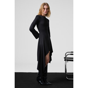 GRIMELANGE UGETRO Robe courte pour femme à col rond en tissu extensible avec détails de coutures et ourlet asymétrique - Product Image 5