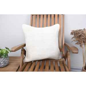 18x18 Beige Wool Rug Farmhouse Rustic <b>Pillow</b> with <b>Feather</b> Filling Woven Vintage Floral Square Shape for Home & Sofa Use - Product Image 1