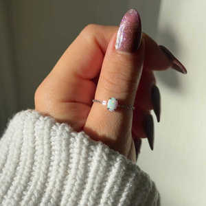 Silver White <b>Opal</b> Chain Ring, 925 Sterling Silver Natural Gemstone Ring, <b>Gift</b> For Women And Girls, Anniversary <b>Gift</b> For Her - Product Image 2