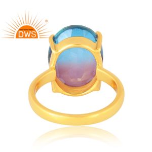 แหวนพลอยควอตซ์สองชั้นชุบทอง18K สำหรับ925 - Product Image 2