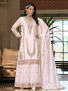 Latest premium chinon silk with embroidery and handwork <b>Kurti</b> Bottom Dupatta, Ready-made Collection, - Product Image 3