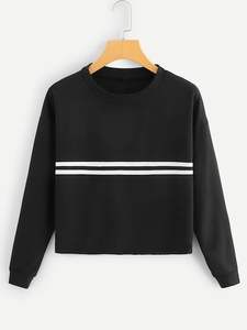 Vente en gros de sweatshirts courts décontractés 100% coton à carreaux avec logo personnalisé pour femmes - Product Image 5