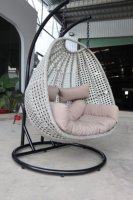 Fauteuil suspendu d'extérieur PRSW-004 pour couple, design asiatique, en fibre de polyrotin, avec coussin imperméable en tissu pour salon