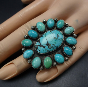 แหวนเงินแท้สไตล์วินเทจ ประดับด้วยพลอยธรรมชาติทรงรี ตัวเรือนแบบฝังขอบ ประดับด้วยเทอร์ควอยซ์ สำหรับงานแต่งงานและงานปาร์ตี้ ไซส์ 7.75 สำหรับผู้หญิง - Product Image 3