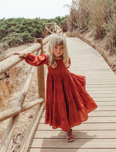 OEM Customizable Boho Maxi Dress Kids Girls Summer Beach Casual V-Neck <b>Long</b> Rayon Ruffles Sexy Solid Dye Cotton <b>Long</b> Sleeve - Product Image 5