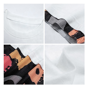Nueva llegada 2025 100% algodón con trabajo de panel de malla personalizado impreso peso pesado 210gsm suelta ajuste Color bloque camiseta camisas de hombre - Product Image 3